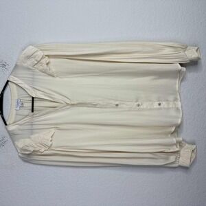 Current Air Shirt Womens Large Beige Long Sleeve‎ Button Boho Whimsical Blouse